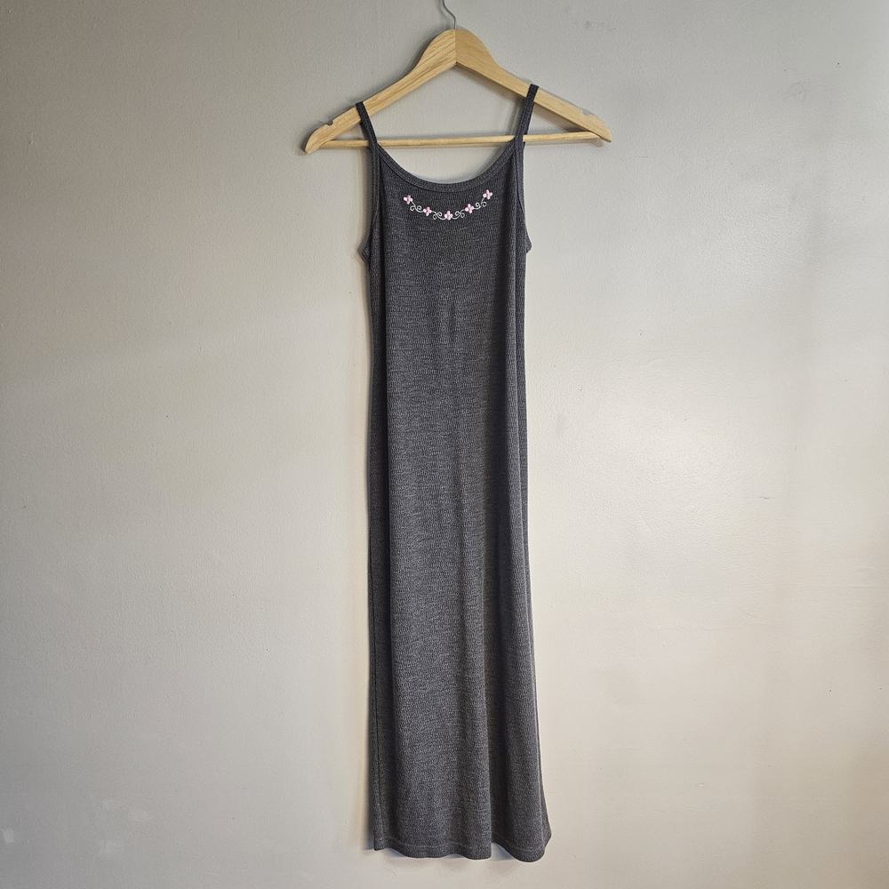 Xtraordinary Charcoal Maxi Dress with Pink Floral Accents